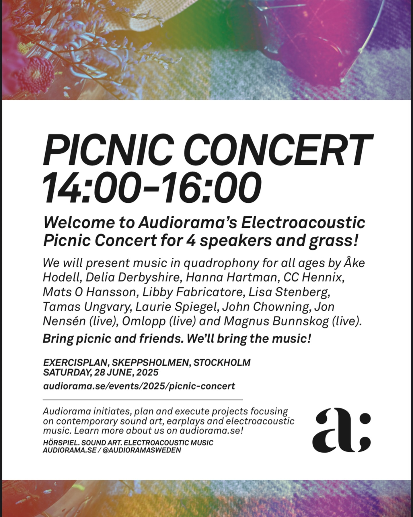 Elektroakustisk picknickkonsert för 4 högtalare och gräs, Skeppsholmen 28 juni